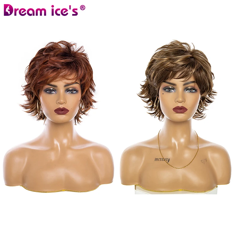 Короткие вьющиеся синтетические волнистые парики для женщин коричневый светлый