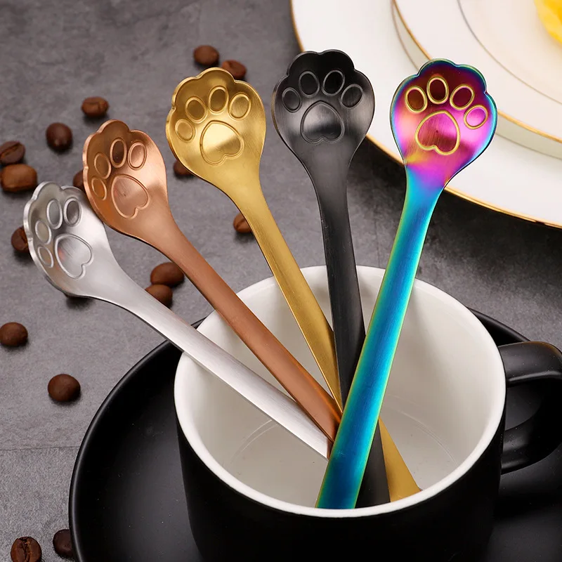 

2/4PCS Funny Cat Paw Teaspoon 304 Stainless Steel Coffee Spoon Tableware Cultery Set Christmas Gift