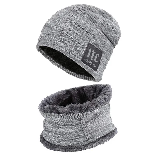 gray set Xlamulu Skullies Beanies Зимние шапки для мужчин вязаная шапка для женщин Gorras мешковатая теплая мягкая Балаклава для шеи мужская Шапочка Шапочки - Color: gray set