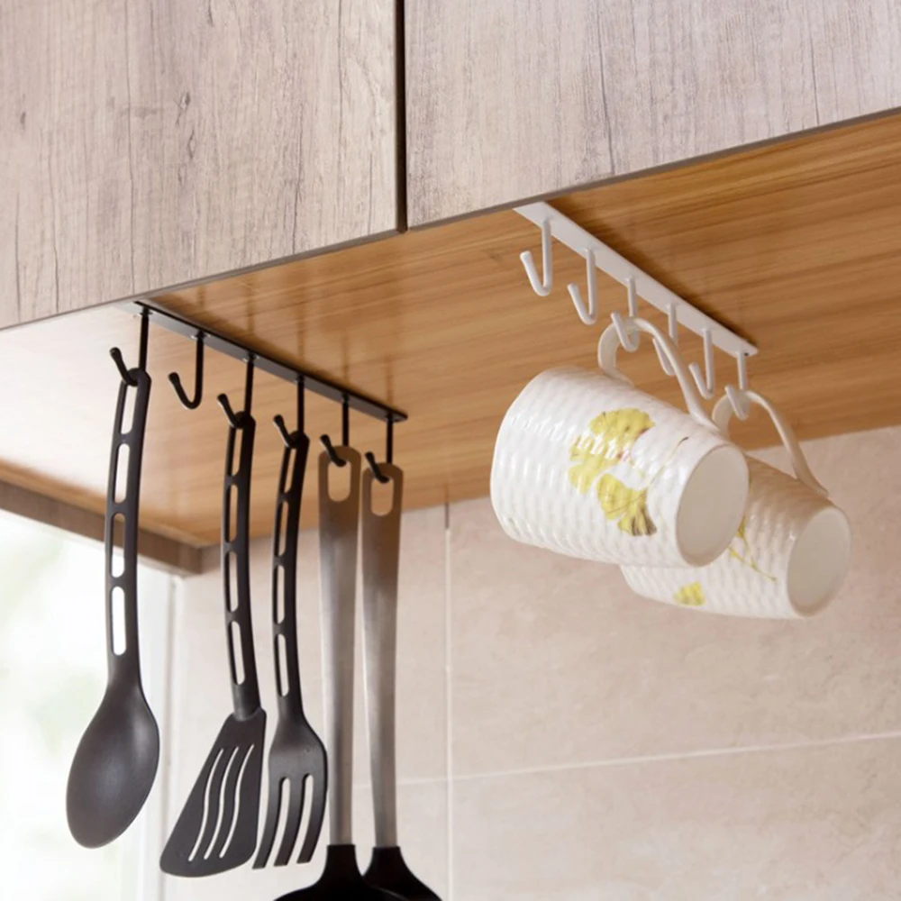 

1 Pcs Under-cabinet Hanger Rack Kitchen Storage Cupboard Shelf Hook for Home Storage Tool with 6 Hooks