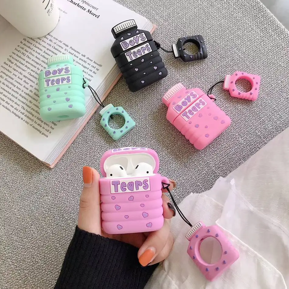 Axbety для AirPods 1/2 чехол милый мультфильм «Boys Tears» кожухи головных телефонов для Apple Airpods 2 защитный чехол с кольцом на палец