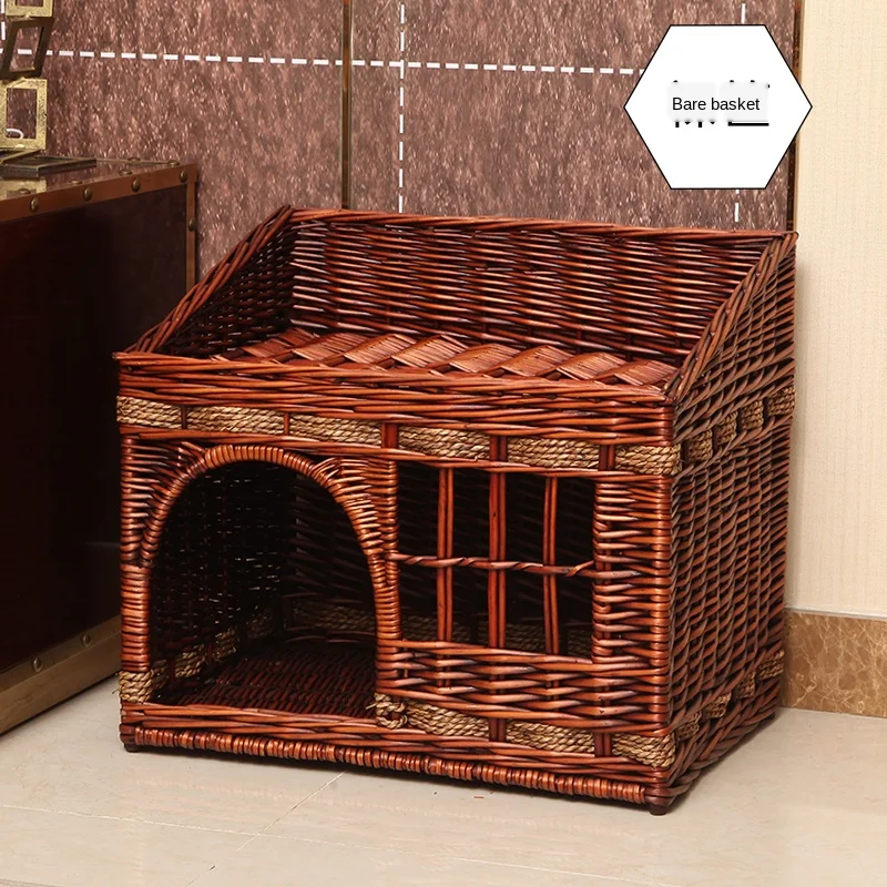 

handmade Cat bed house in summer pet rattan villa home durable pet sleeping bed Breathable at kennel dropshipping