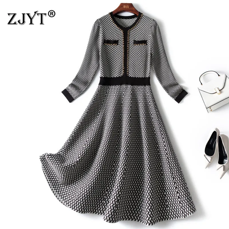 

Женское трикотажное платье-свитер, дизайнерское Повседневное трикотажное платье с длинным рукавом и геометрическим узором, весна 2022