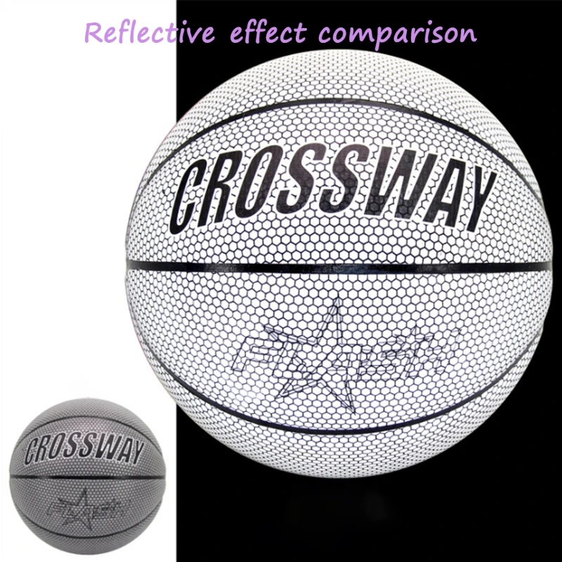 

69HD из искусственной кожи голографический баскетбольный мяч, светящийся светоотражающий баскетбольный мяч размера 7 для ночной игры, отличн...