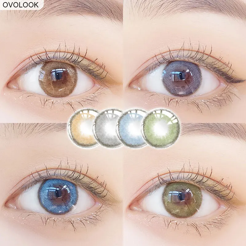 

OVOLOOK-2pcs/pair Lenses 4 Tone Colored Lenses for Eyes Colorful Contact Lenses 24 Degrees Yearly Eye Color Lens Eye Contacts