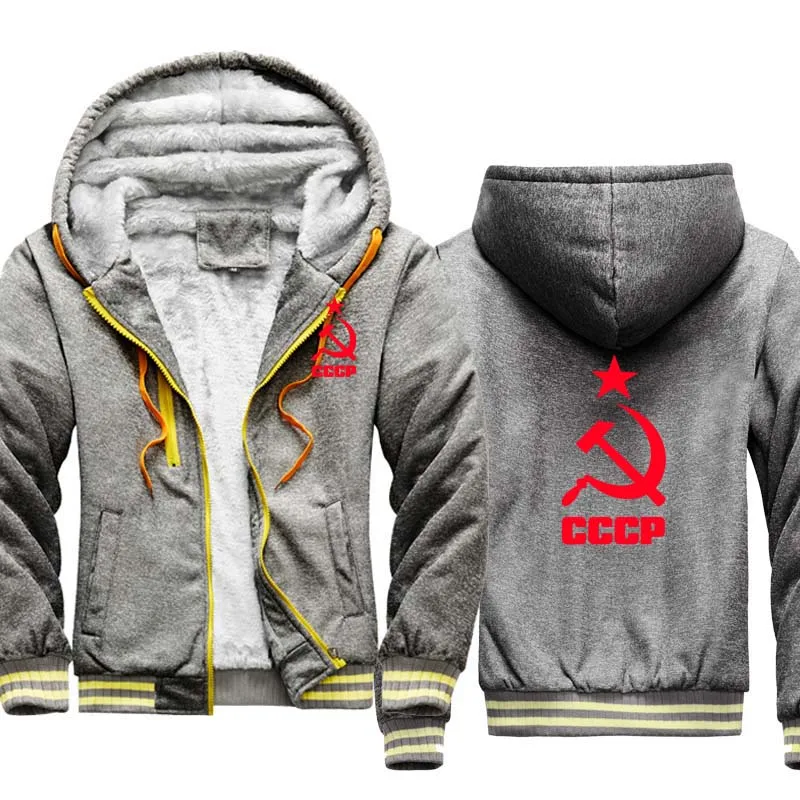 

Winter Men's Jackets CCCP Russian USSR Soviet Union Casual Hoodie Thicken Warm Wool Fleece High Quality Men's Zipper Jackets