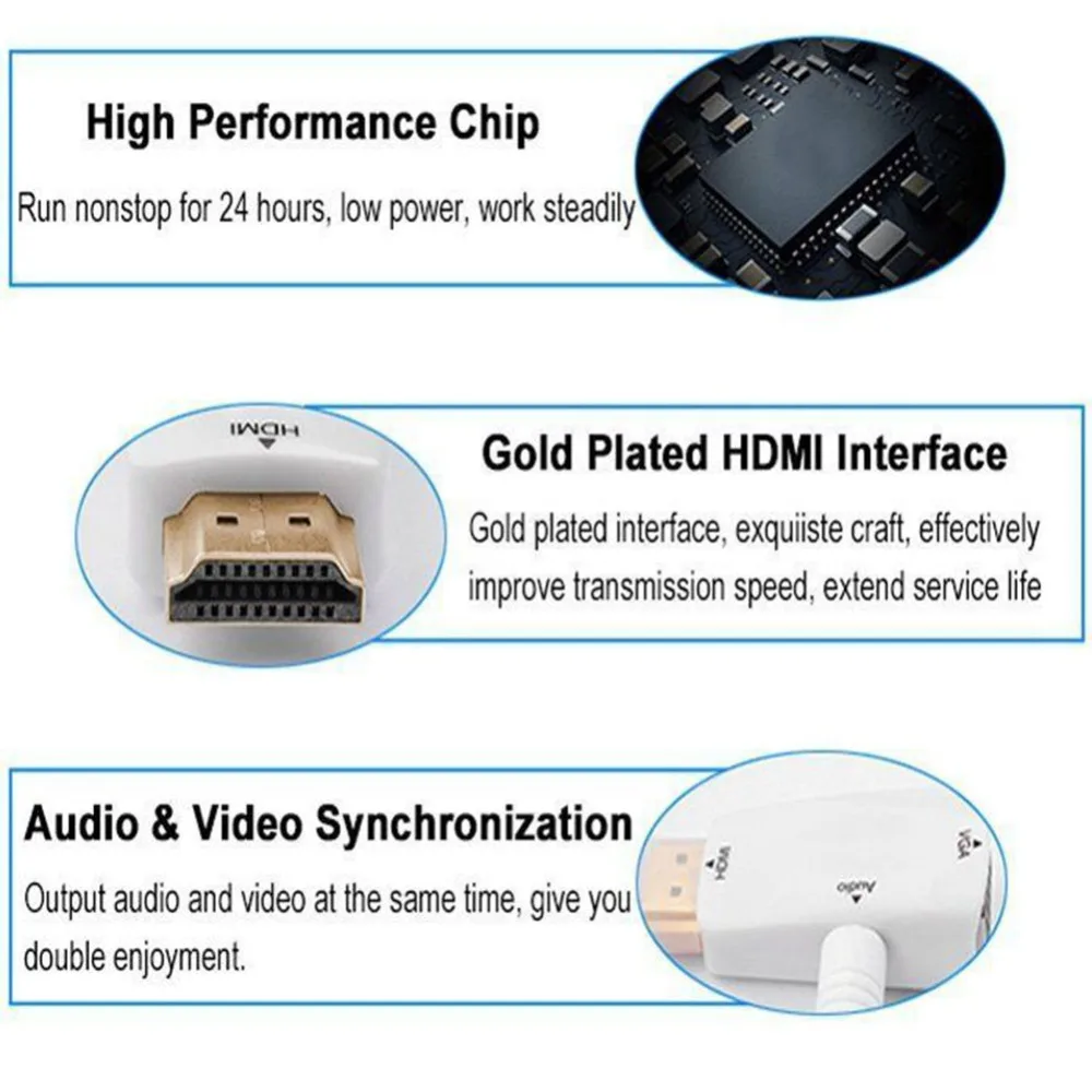 Адаптер видеопреобразователя 1080 мм с разъемом HDMI на гнездо VGA 3 5 p для ПК RF |