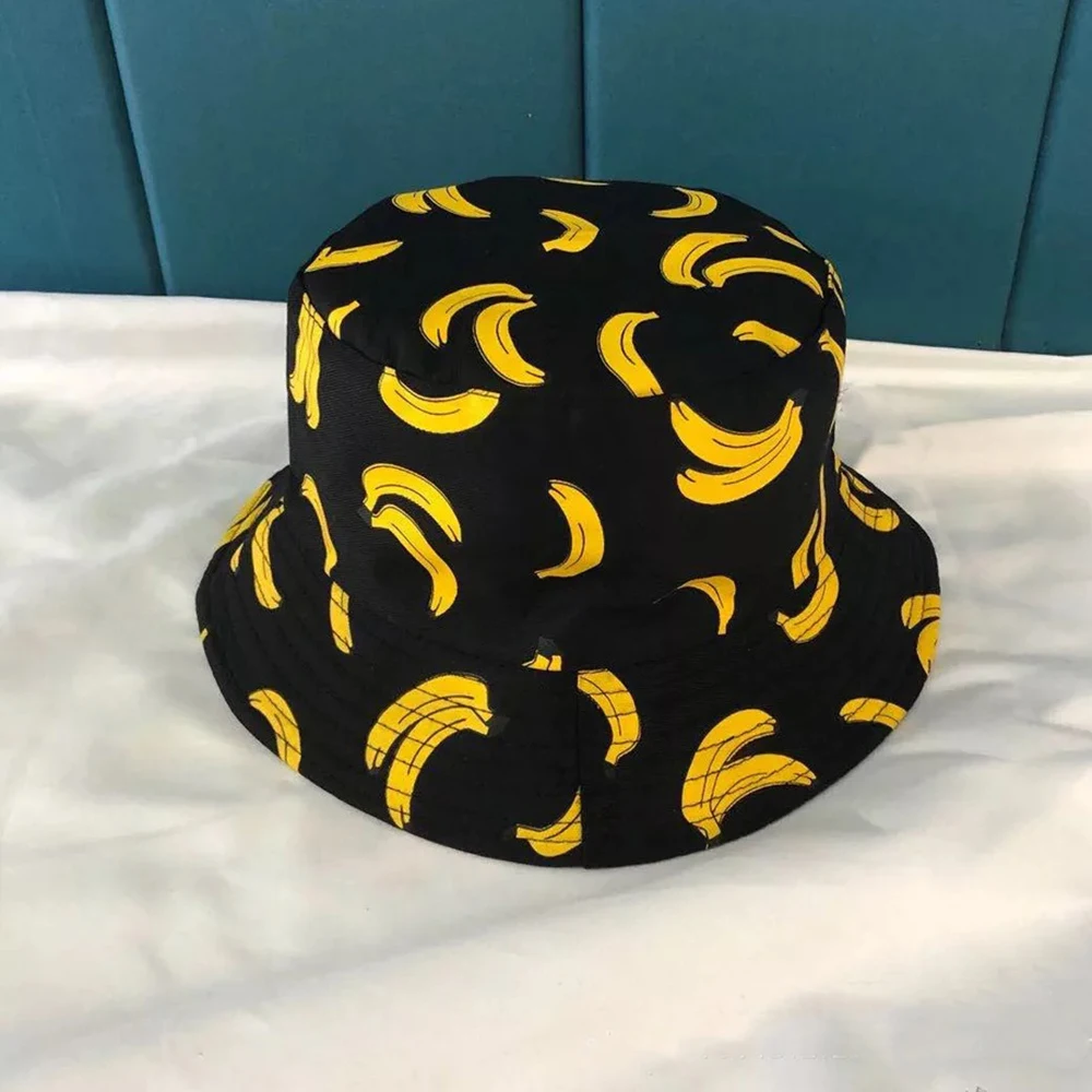 

New 1pc Panama Bucket Hat Men Women Summer Bucket Cap Banana Print Yellow Hat Bob Hat Hip Hop Gorros Fishing Fisherman Hat