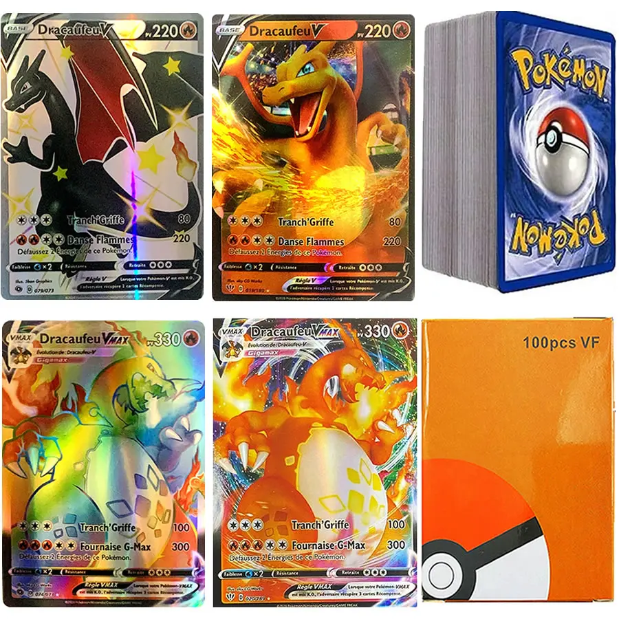 

French Version Pokemon V Vmax Card Box Pokémon Francaise Shining Collection Charizard Card Display Carta Playing Game Kids Toy