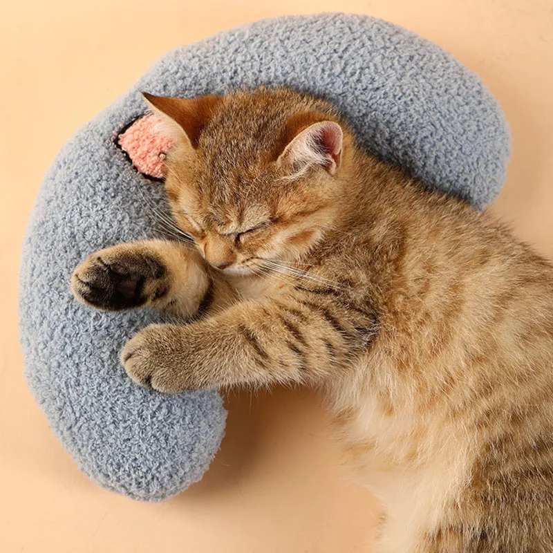 

Plush Cat Pillow U-shaped Pet Bed for Small Dogs Cats Teeth Grinding Winter Stuffed Puppy Kitten Sleeping Pillow Cat Accessories