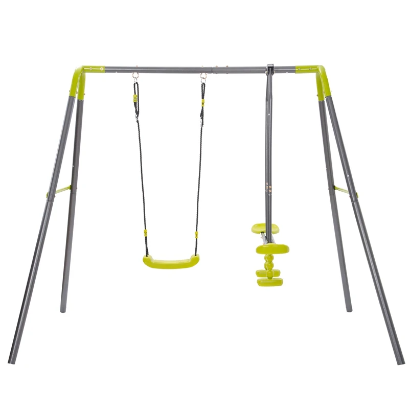 2 In 1 Metal Swing Set For Backyard, Heavy Duty A-Frame, Height Adjustment