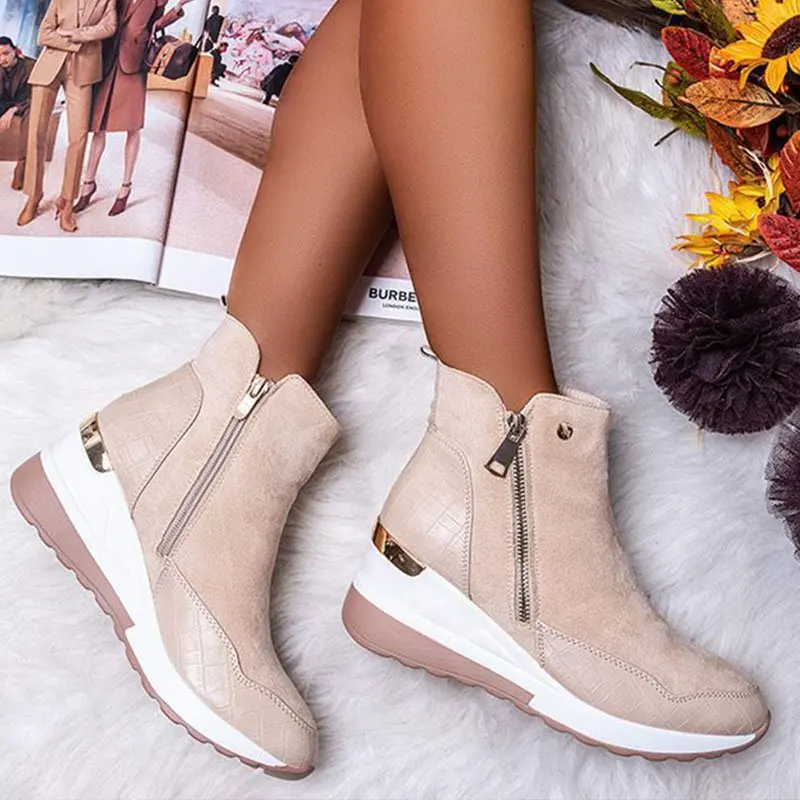 

Plus Size Warm Plush Winter Boots Chunky Sneakers Ankle Boots Women Shoes Woman Zipper Buckle Thick Sole Platform Zapatos Mujer