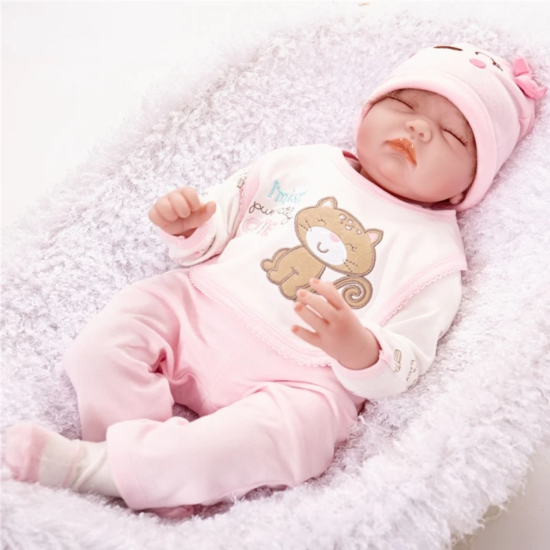 

22 Inches Looking Lifelike Realistic Baby Silicone Newborn Care Close Eyes Toy J2HD