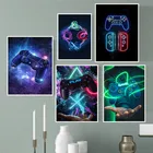 Игровые контроллеры в скандинавском стиле, плакаты и принты для мальчиков, игровой контроллер, гарнитура Playstation, Картина на холсте, картины, игровые настенные художественные декорации