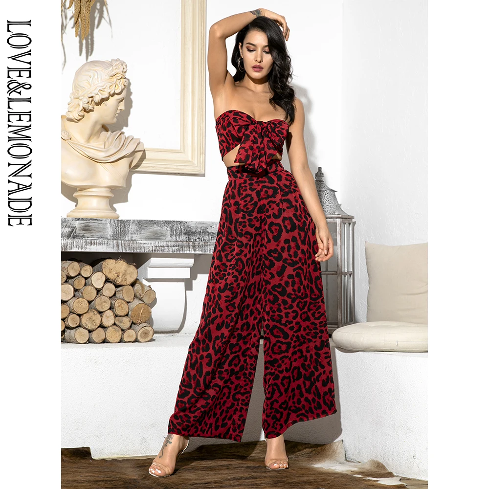 Женский костюм двойка LOVE & LEMONADE Леопардовый шифоновый с высокой