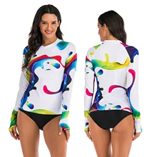 Womens Long Sleeve Rashguard Print Quick-drying Shirt Surfing Swimsuit Top Hiking Shirts Rash Guard UV Protection T-shirts