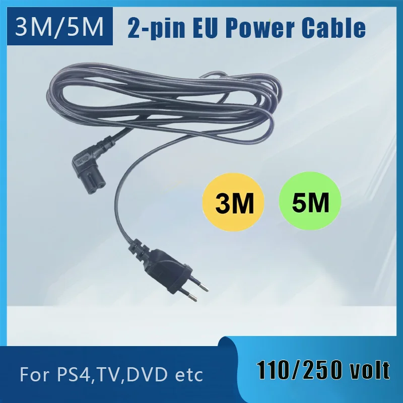 

Angled EU power cable 5M 3M 1.5M 2-Prong Pin Power Supply Cord AC plug to angled figure 8 C7 plug 10ft 15ft for PS4,TV,DVD etc.