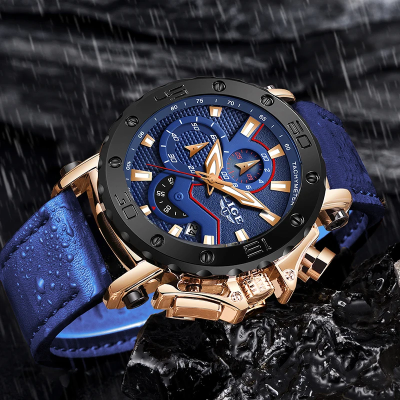Reloj Hombre 2019 модные синие кожаные часы LIGE мужские s лучший бренд класса люкс