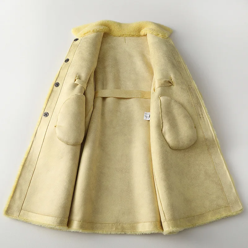 High Quality Winter Genuine Leather Plus Size Long Sleeve Outerwear for Women Casual Long Wool Overcoat White Sky Blue Fur Coat