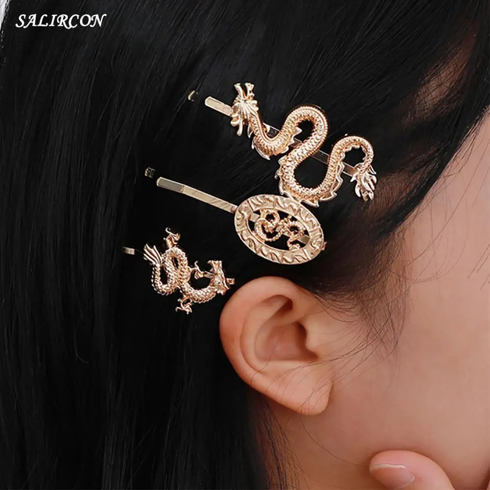 Salircon 3 шт./лот заколки для волос с китайским драконом дизайнерские Заколки женщин
