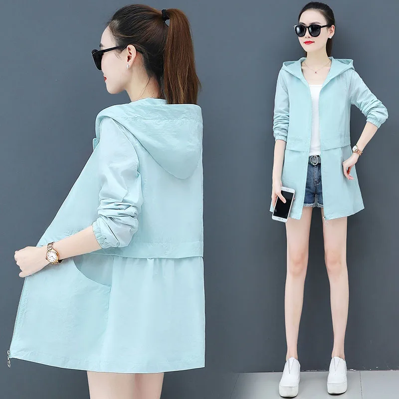 

Summer Women Sun Protection Clothing 2021 Plus Size Loose Thin Coat Tops Female Hooded Casual Short Windbreaker Outerwear R941