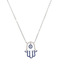 new trendy blue cz paved turkish evil eye hamsa hand charm necklace 100 925sterling silver dainy cz cute necklace for girl