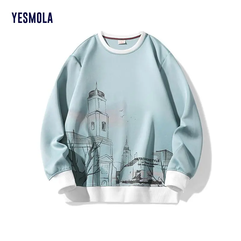 

YESMOLA Men's Hoodies Japanese Style Casual Print Tops Round Neck Sweatshirt Men Women Fashion Loose Pullover Top