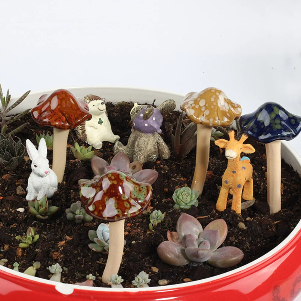 

4 Pcs Garden Ornament Set Colorful Mini Ceramic Mushroom Decor Fairy Garden Mushrooms Creative Lawn Ornaments Outdoor Backyard