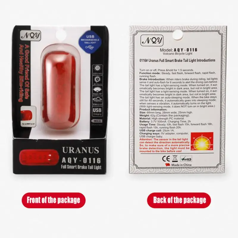 

New Sensor Intelligent Light Induction Brake Tail Light Ultralight Red light sensitive Bike Rear Lights Cycling Equipment