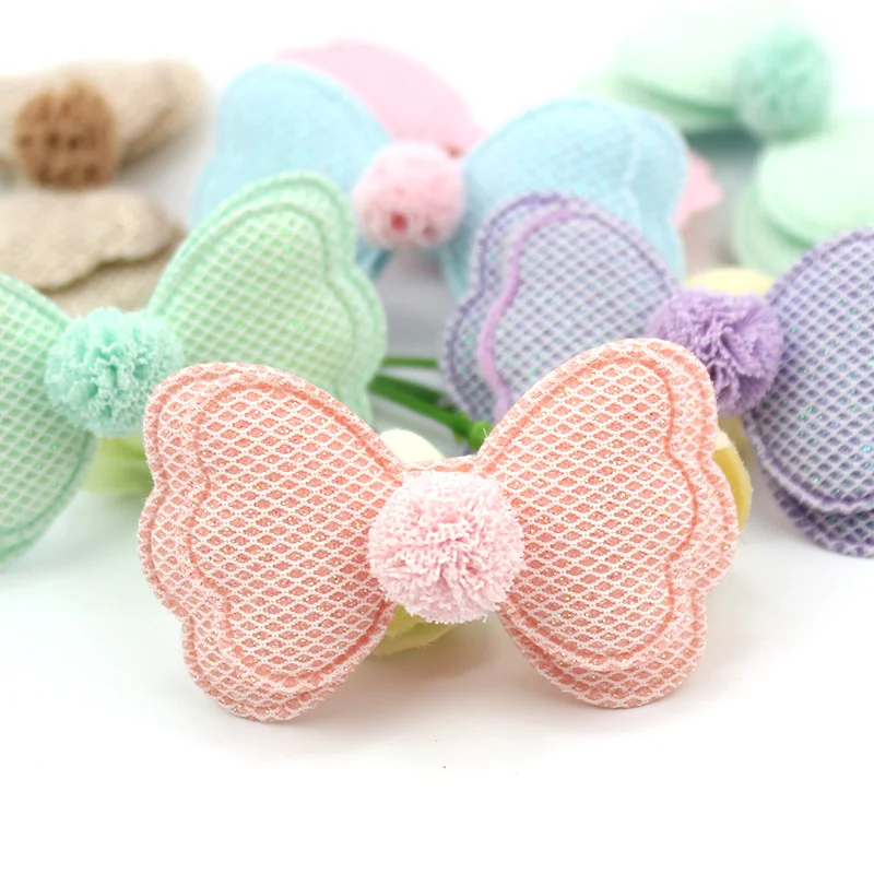 

15PCS 3.5*6cm shiny double-deck Flower Ball bowknot Padded Appliques DIY Baby's hairpin headwear crafts Decor Accessories