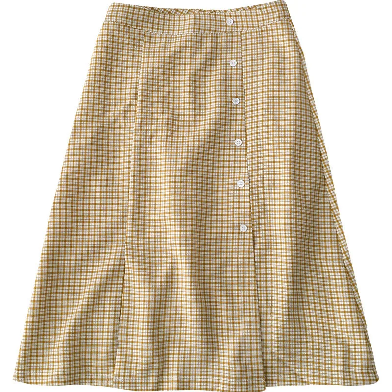 

Casual high waist A-line skirt female summer 2020 new Korean version of the plaid and knee skirt was thin and split female skirt