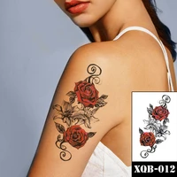 waterproof temporary tattoo sticker sexy red rose flowers leaves totem design fake tattoos flash tatoos arm body art for women