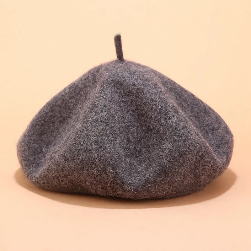 dark grey Осенне-зимний шерстяной берет женский ретро маляр шляпа 15 цветов однотонная теплая шерсть Женские береты модные художественные шапки AN1184 - Цвет: dark grey