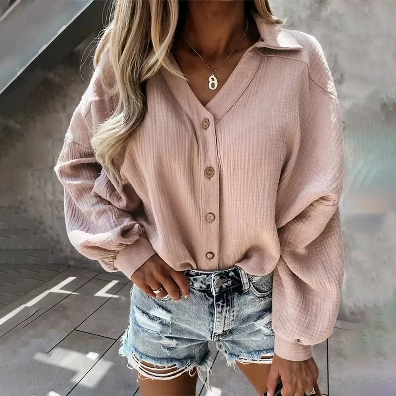 Casual Loose Blouses And Shirts Women Autumn Fashion Solid Color Long Sleeve Turn-down Collar Oversized Blouse Tops Femme solid color turn down collar single breasted long sleeve office blouse plus size streetwear womens casual tops and blouses