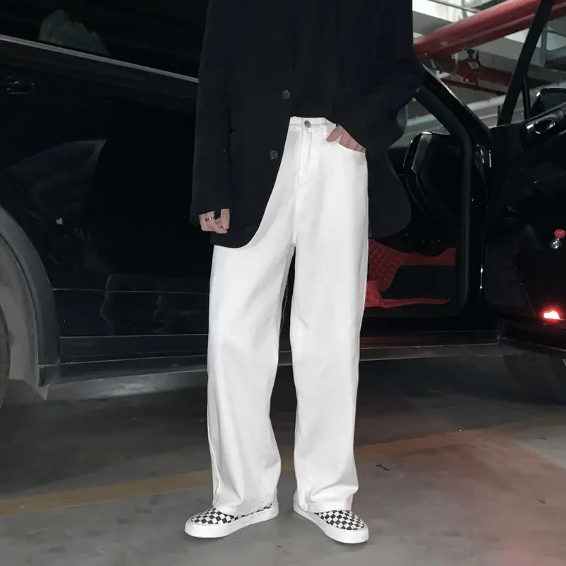 

Pure Color Jeans Men Korean Fashion Loose Casual Jeans Men Harajuku Streetwear Retro Wide-leg Straight-leg Jeans Men M-2XL