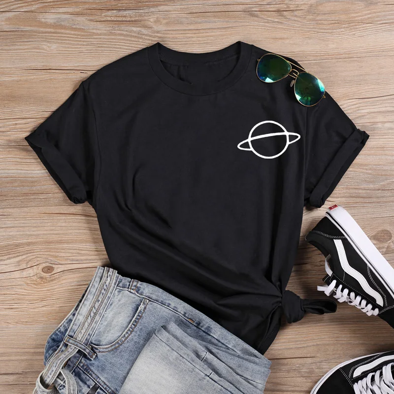 

Planet Funny T Shirt Women O-neck Short Sleeve Tshirt Women Casual Tee Shirt Femme Tshirts Cotton Women Black & White