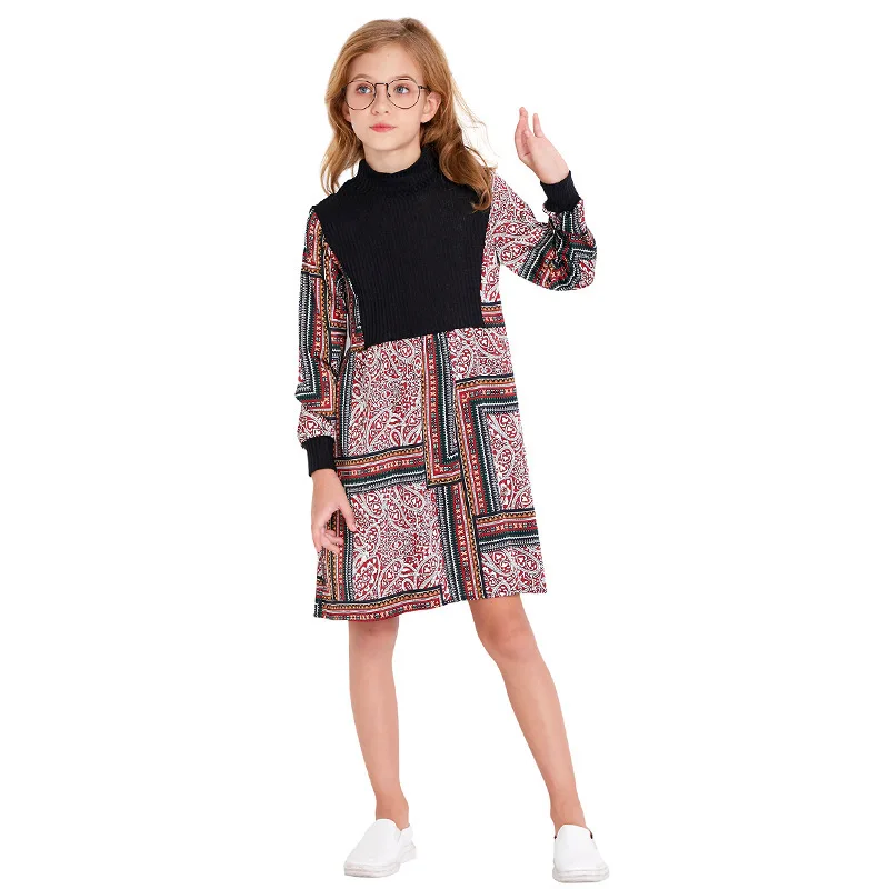 Платья с длинными рукавами и принтом для девочек 10 лет новинка Осень-зима 2019