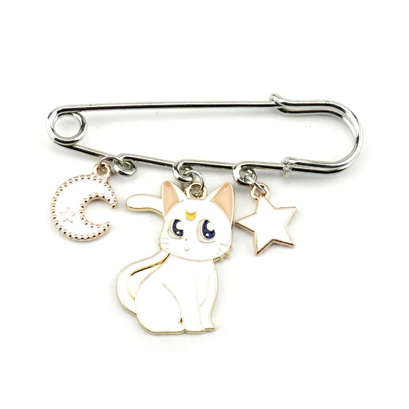Брошь из металлического сплава с эмалью модная булавка черной кошкой луной белым