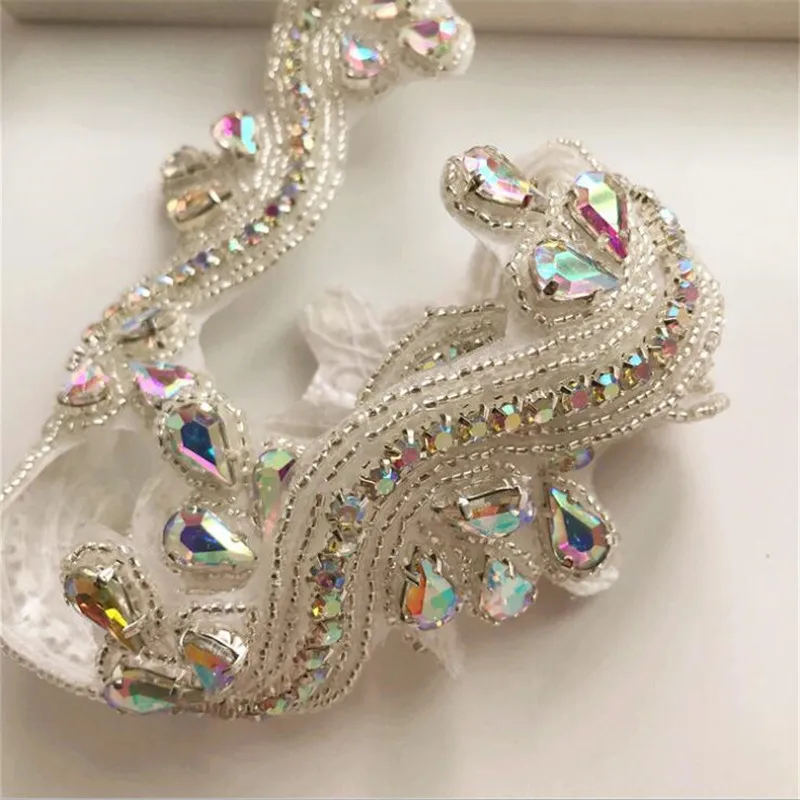 1 ярд горячей фиксации стразы s Кристалл платье аппликация серебро золото ab