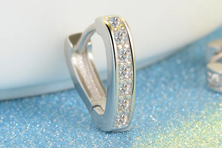 

925 Sterling Silver Zircon Geometric Hoop Earrings For Women Wedding Jewelry Pendientes Mujer eh012