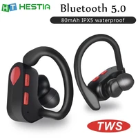 k19 sport earphone handsfree true wireless bluetooth 5 0 ear hook in ear earbuds waterproof with microphone volume control