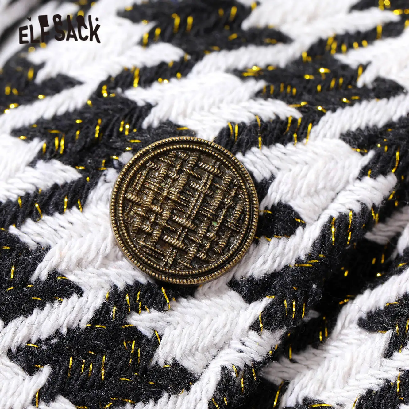 

ELFSACK Houndstooth Plaid British Chic Button Korean Women Jacket,2020 Autumn Vintage Full Sleeve,Casual Ladies Daily Outwears