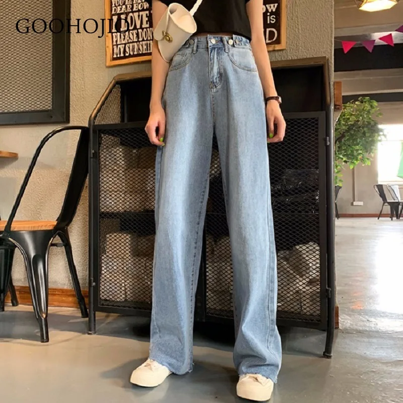 

GOOHOJIO 2021 Spring and Autumn All-match Jeans Women High Waist Cowboy Wide Leg Pant for Women Chic Loose Jeans Women Trousers