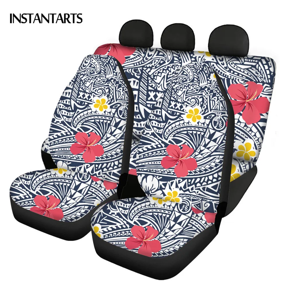 

INSTANTARTS Hibiscus Flower Polynesia Print Comfortable Front and Back Car Seat Cover Set of 4 Vehicle Seat Covers Anti-Slip Hot
