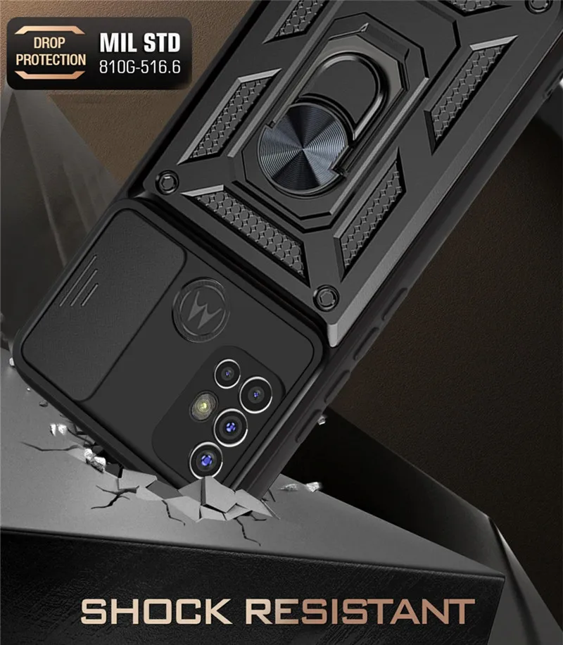 slide camera armor phone case for motorola g10 g20 g30 rugged silicone metal magnetic ring cover for moto g50 g60 g100 g60s case free global shipping