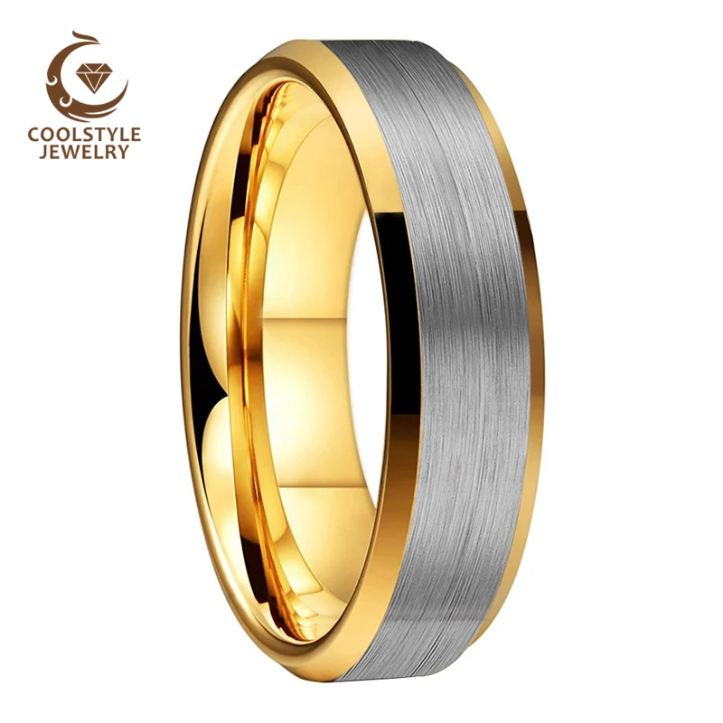Золотое вольфрамовое кольцо 8 мм 6 для мужчин и женщин обручальное со скошенным