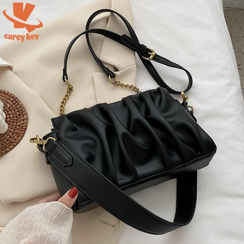 

CAREY KEY Folds PU Leather Crossbody Bags Women Shoulder Handbags Female Travel Mini Flap Bag