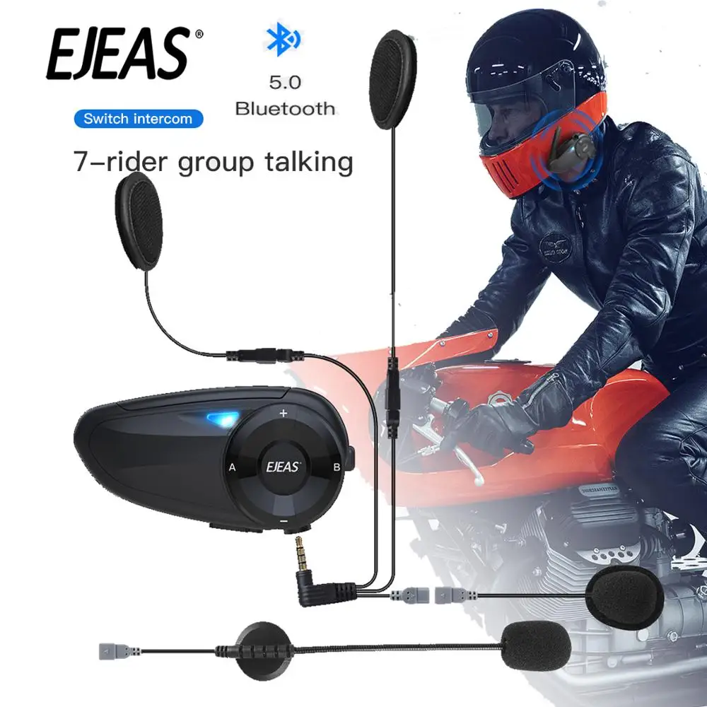 EJEAS Quick7 Bluetooth 5 0 мотоциклетный домофон шлем гарнитура до 7 всадников Беспроводные