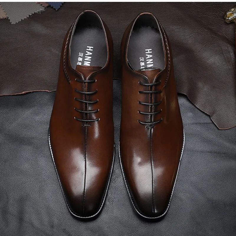 

Brand Flat Men Dress Shoes Genuine Leather Business Office Suit Shoes Fashion Classic Oxfords Black Lace Up Wedding Mens Shoes