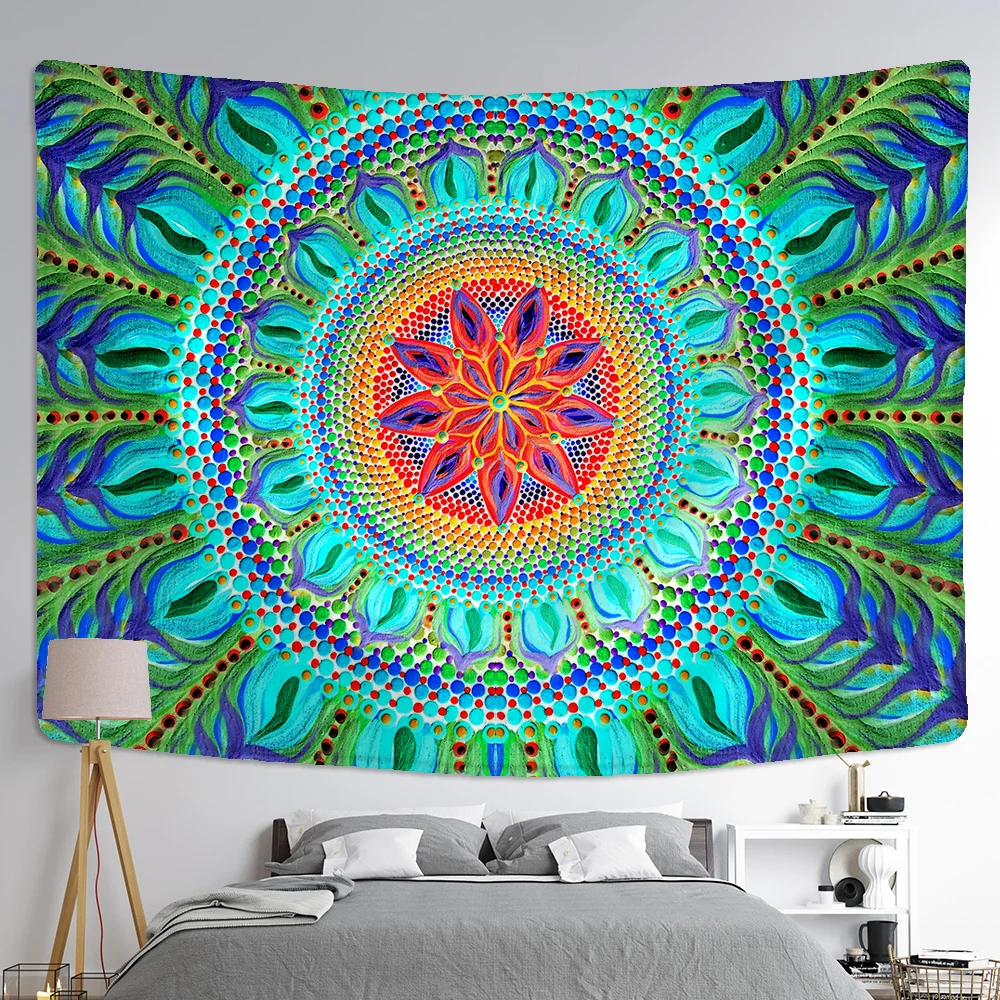 

3D Mandala Flower Tapestry Wheel of the Zodiac Astrology Chart Major Arcana Tarot Sun and Moon Wall Hanging Large Home Decor